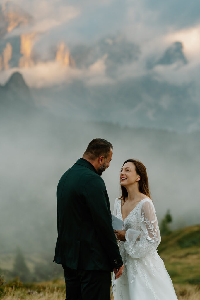 A couple exchanges vows during their Italian Dolomites elopement.
