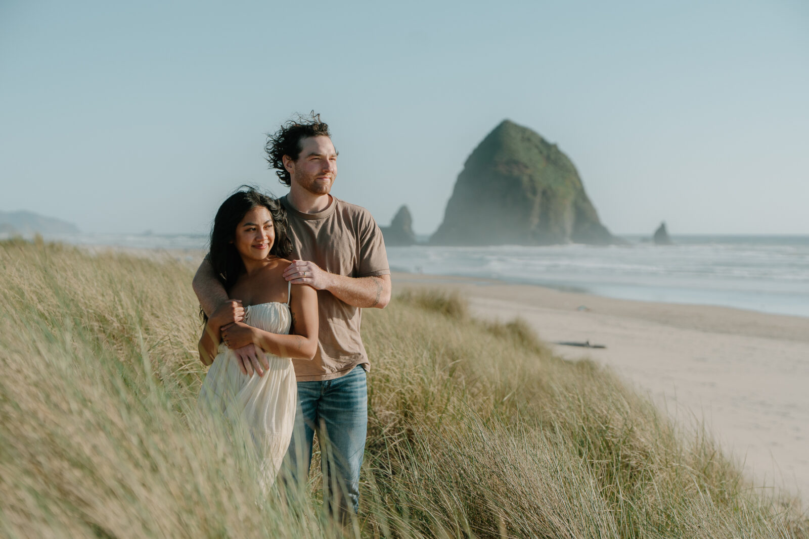 haystack rock engagement photos
