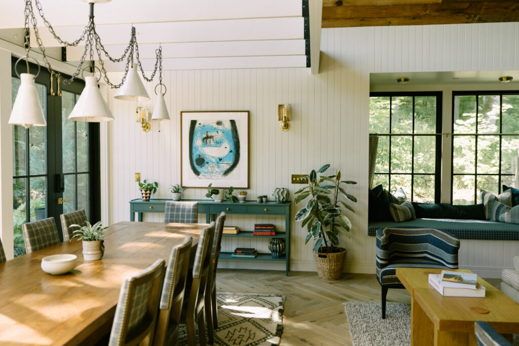 A photo of Oregon wine country wedding venue, Carly Estate. White wood walls and modern decor.