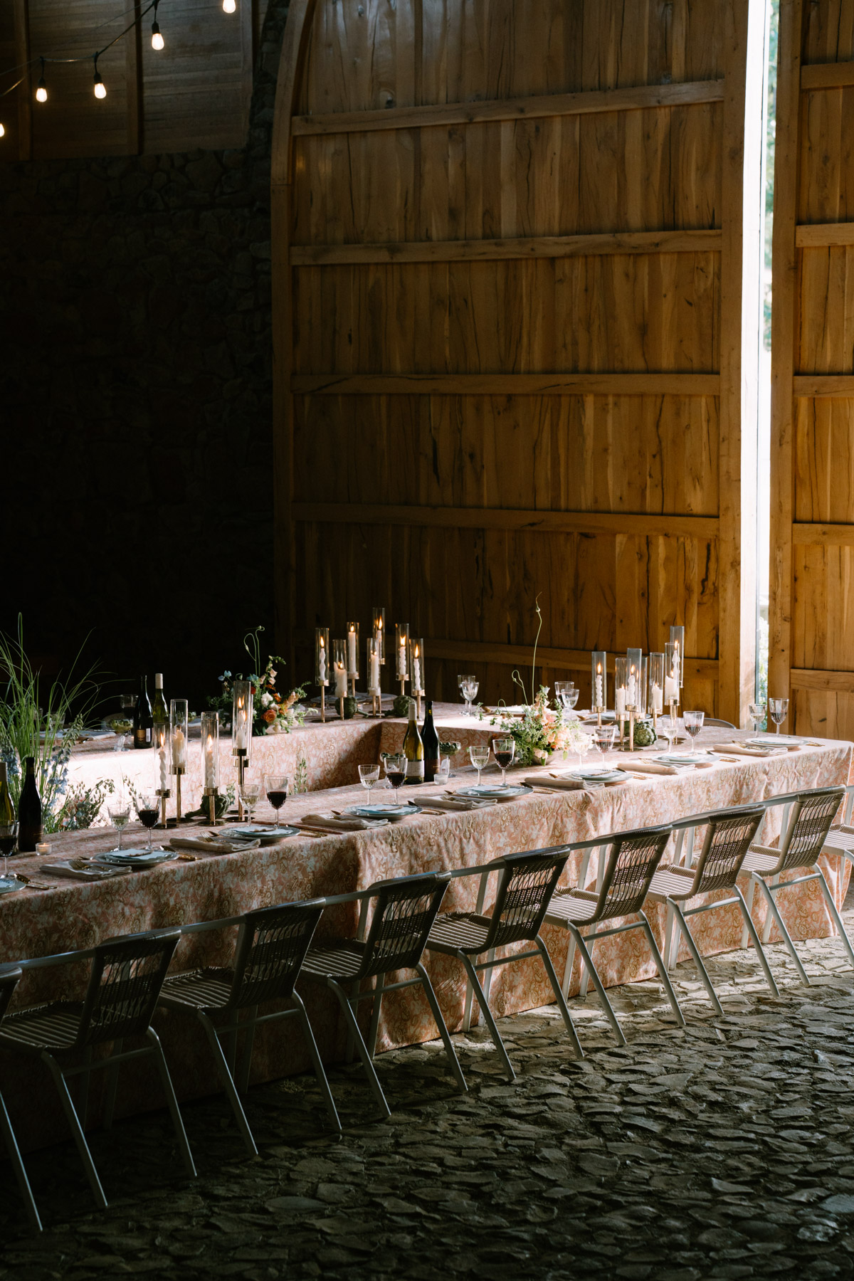 An Italian inspired dinner set up inside of Maysara Winery