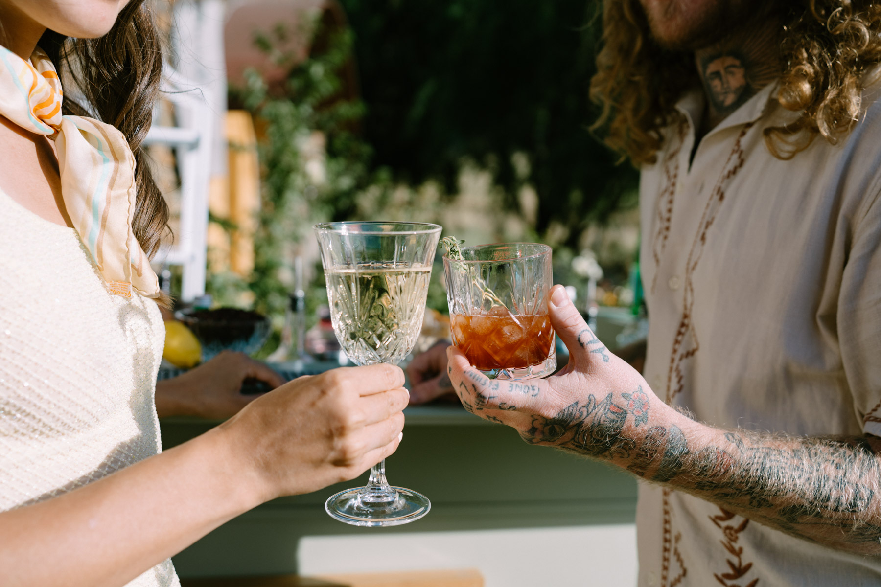 Guests toast with colorful drinks during cocktail hour at Maysara winery